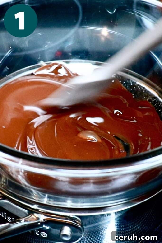 melted dark chocolate in a double boiler
