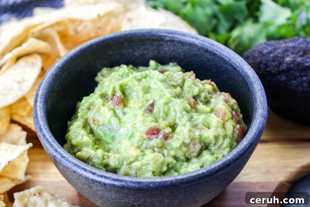 A bowl of homemade guacamole.
