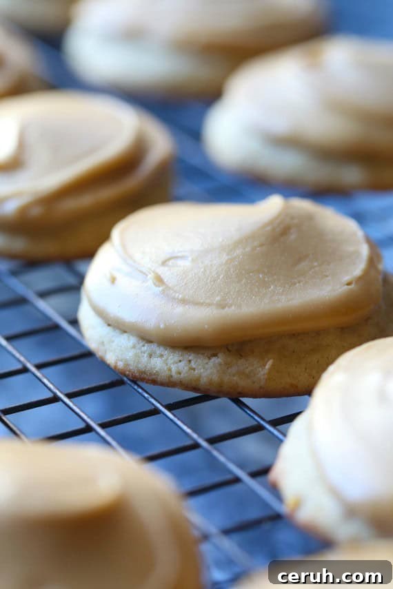 Frosted banana cookies. Close up of frosted banana cookies on a wire rack.