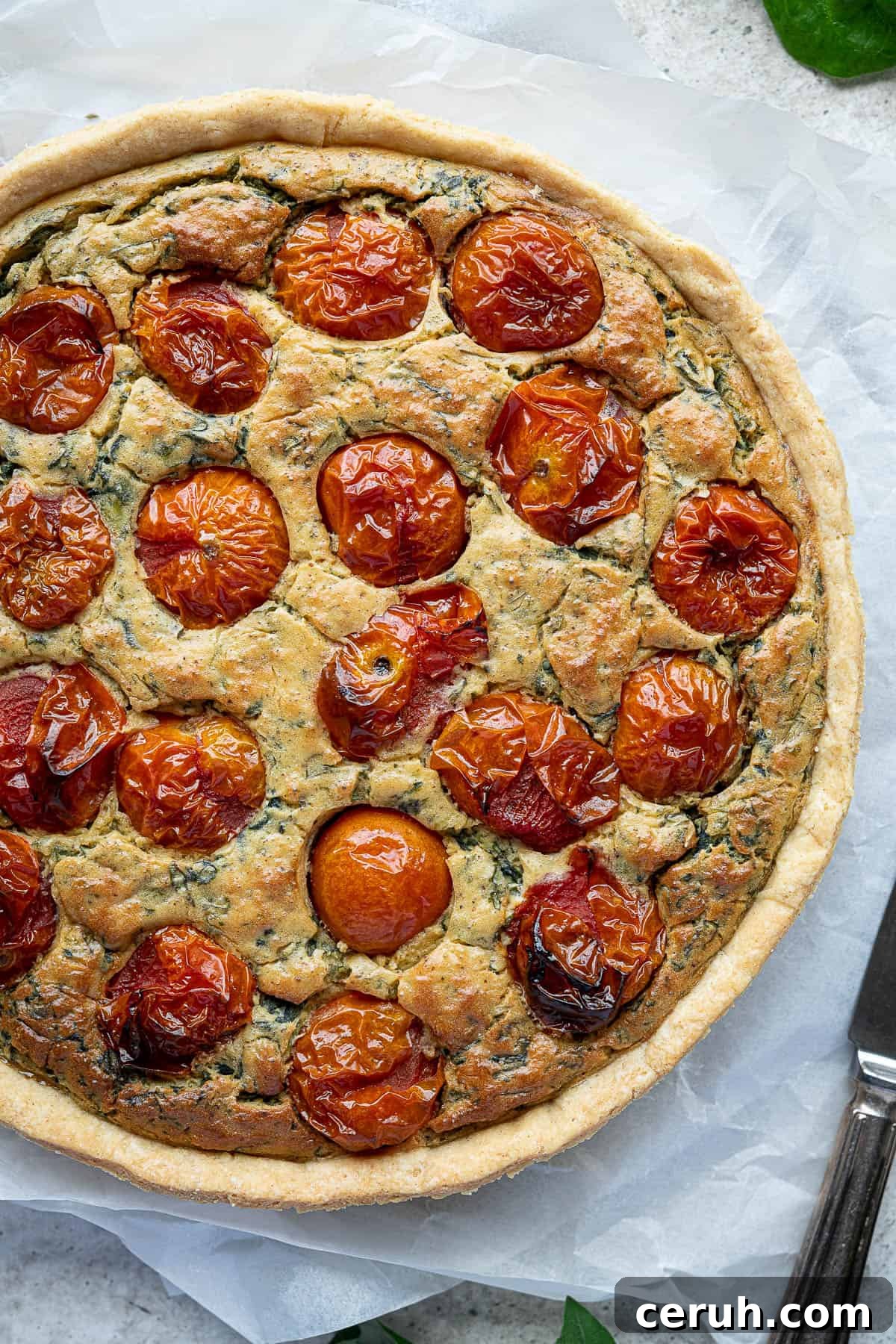 Close up of the baked quiche.