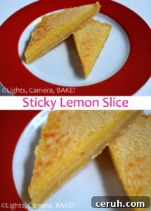 Sticky Lemon Bars Recipe (Video Guide) 4 Sticky Lemon Slice. A shortbread like base with a sweet yet tangy lemon topping! The texture is very melt in the mouth, almost like a custard!