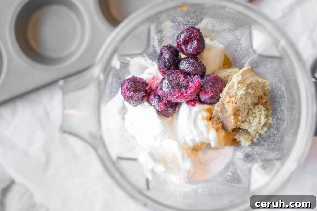 cherry blender muffin ingredients in a blender