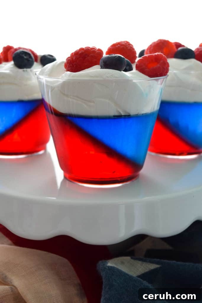 close up of Red white and Blue Jell-O Cups 