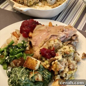 Thanksgiving Stuffing with Sausage and Mushrooms on plate