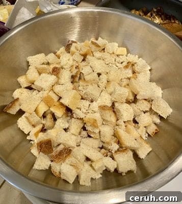 Thanksgiving Stuffing with Sausage and Mushrooms in process