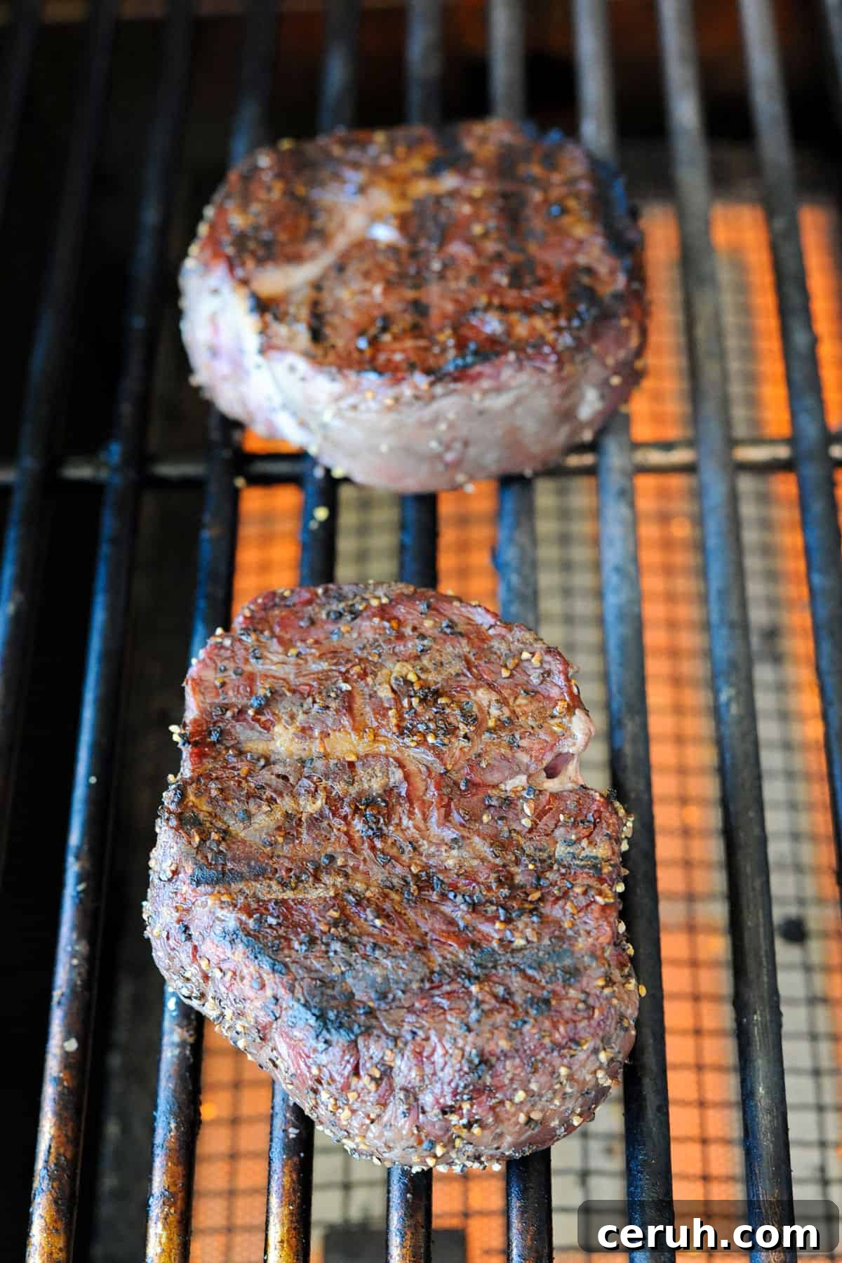 two filet mignons on grill.