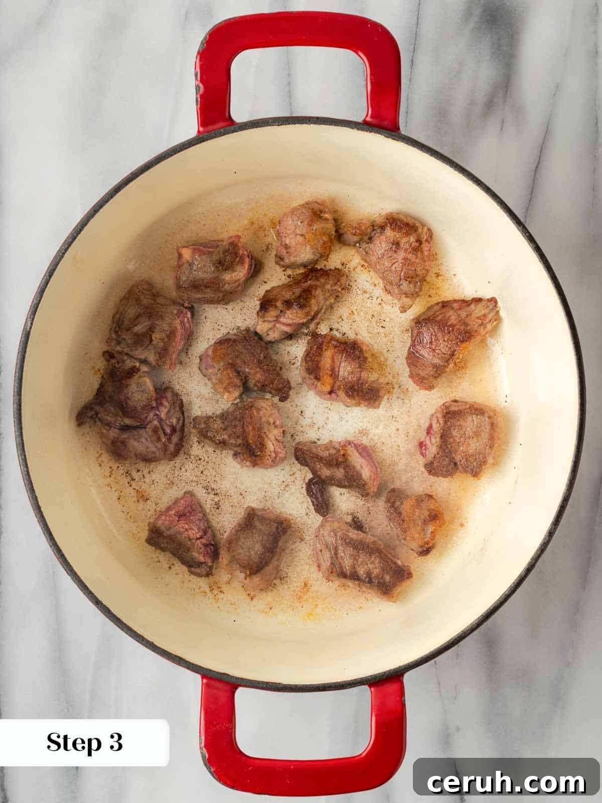 browning stew meat.