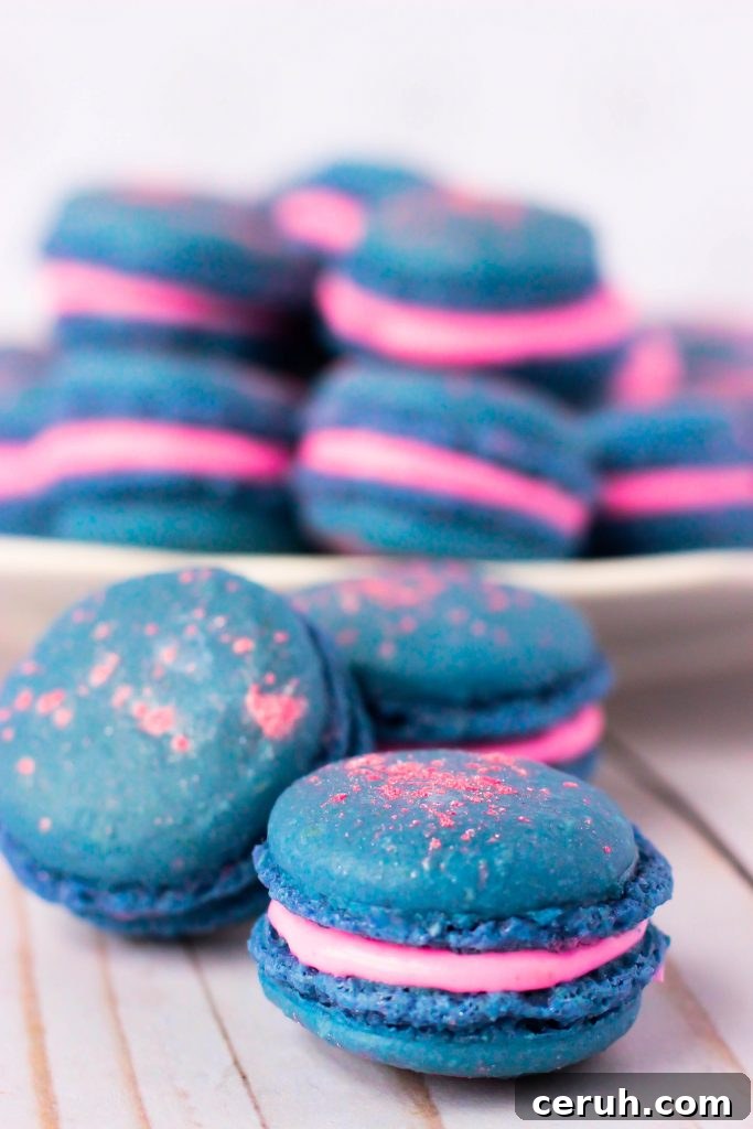 a close up of Blue Raspberry Macarons