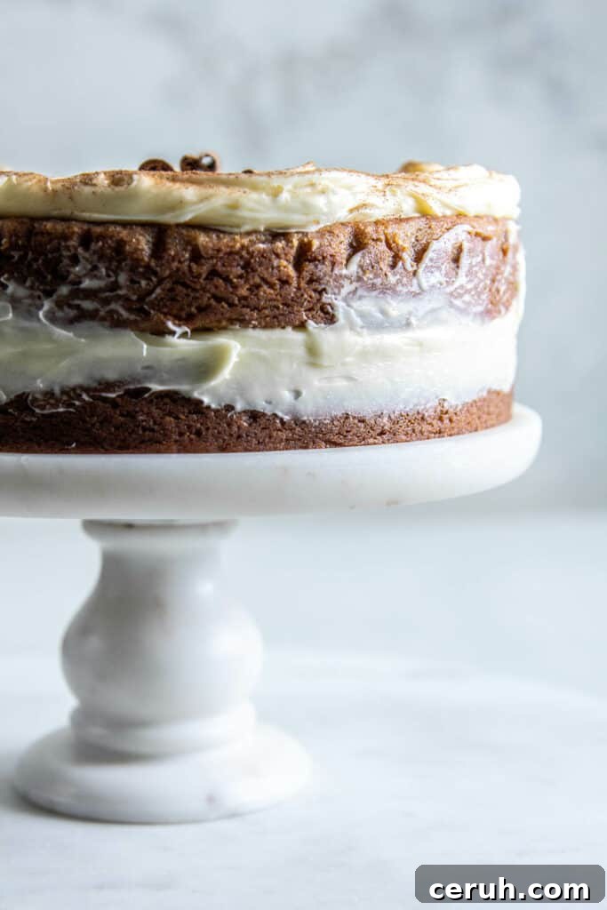 snickerdoodle cake on cake stand