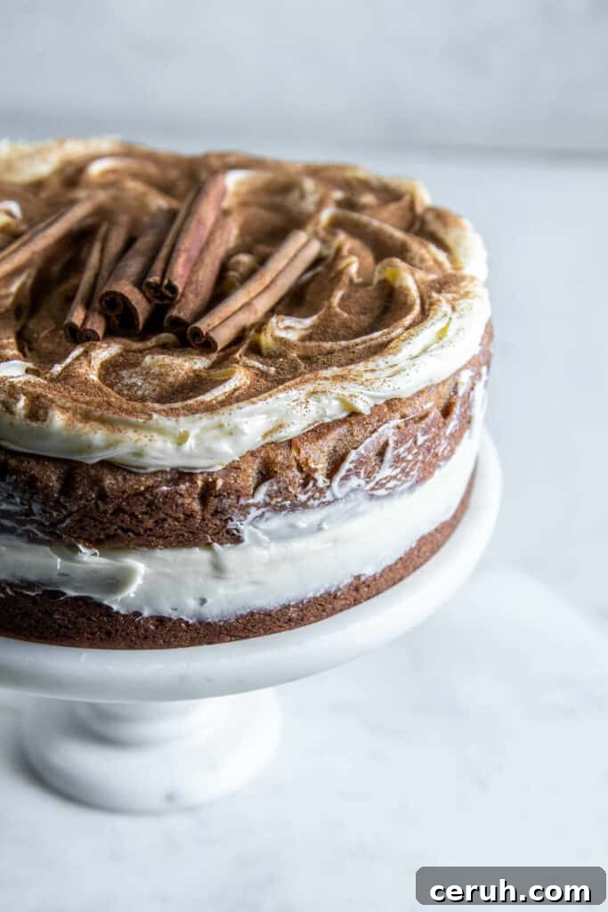 snickerdoodle cake on cake stand