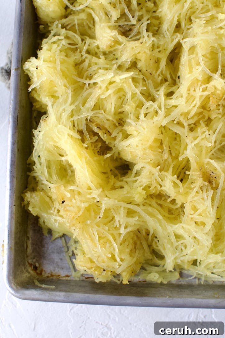 Roasted Spaghetti Squash after roasting and removing it from the skin.