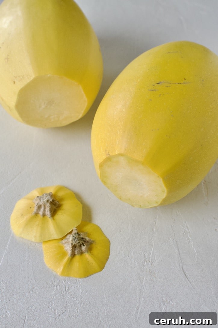 Spaghetti Squash, stem removed.
