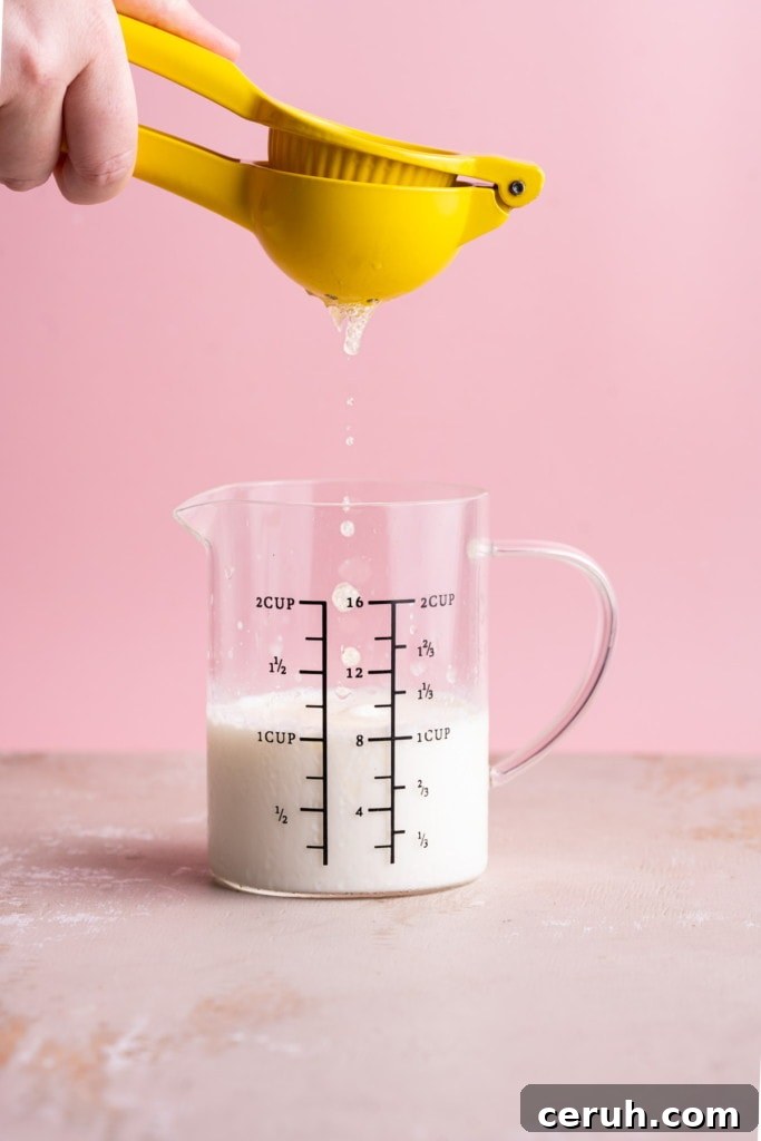 Squeezing lemon juice into milk to make buttermilk