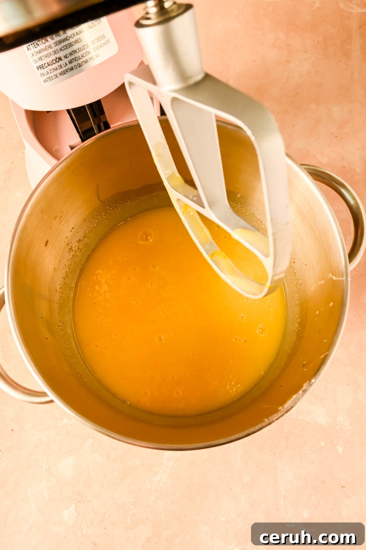 combined eggs, sugar, and oil in a stand mixer.