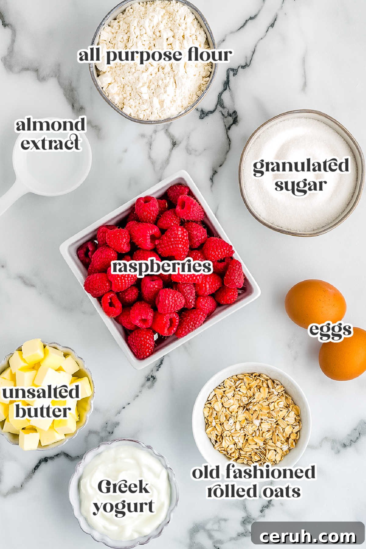 The recipe ingredients with text overlay labeling each one.