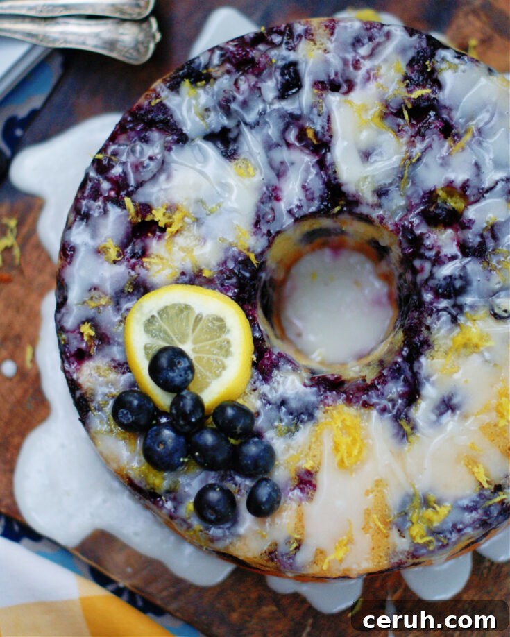 Blueberry Lemon Pound Cake made in a bundt pan