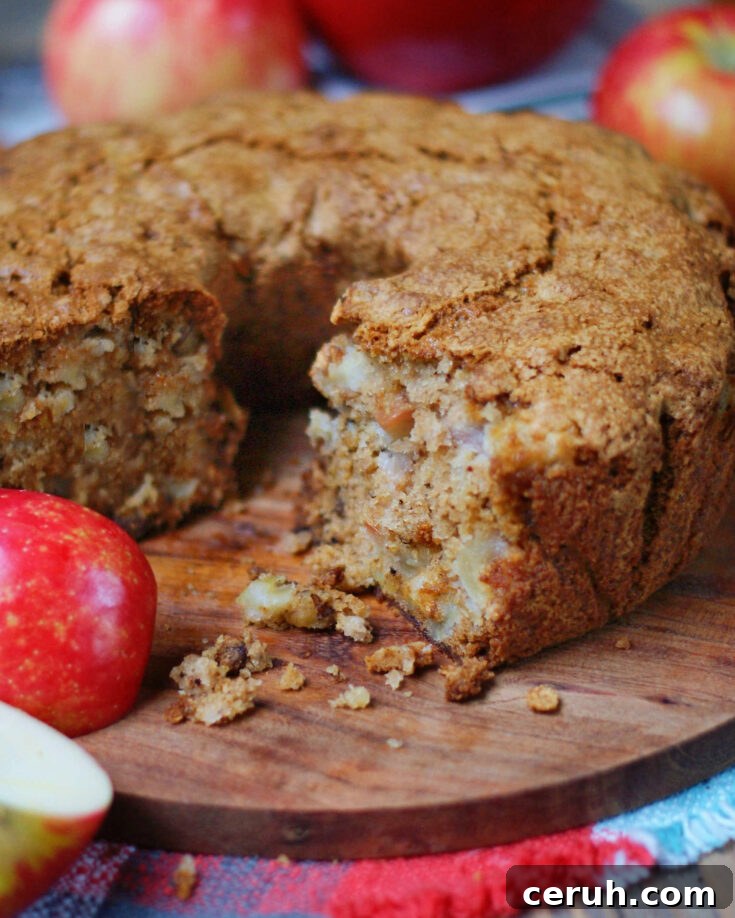 Fresh Apple Cake with chunks of apples and walnuts