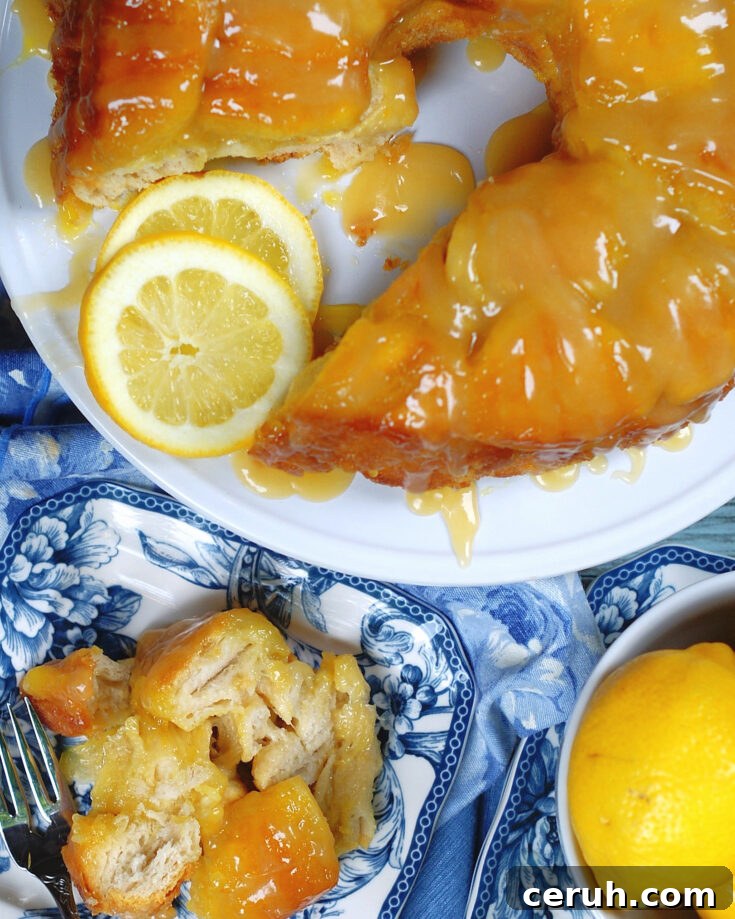 monkey bread with bright lemon glaze and tart lemony filling.