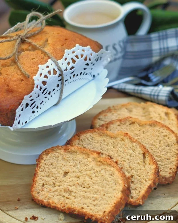 Slices of sweet potato pound cake next to a loaf packaged up to share
