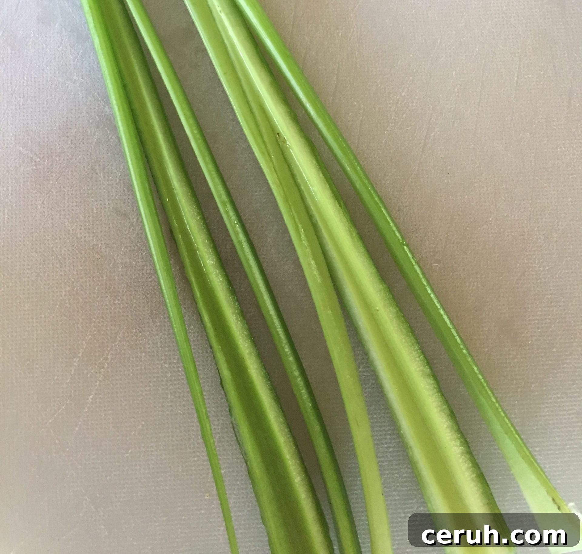 Make tiny celery dices by cutting the stalks lengthwise first.