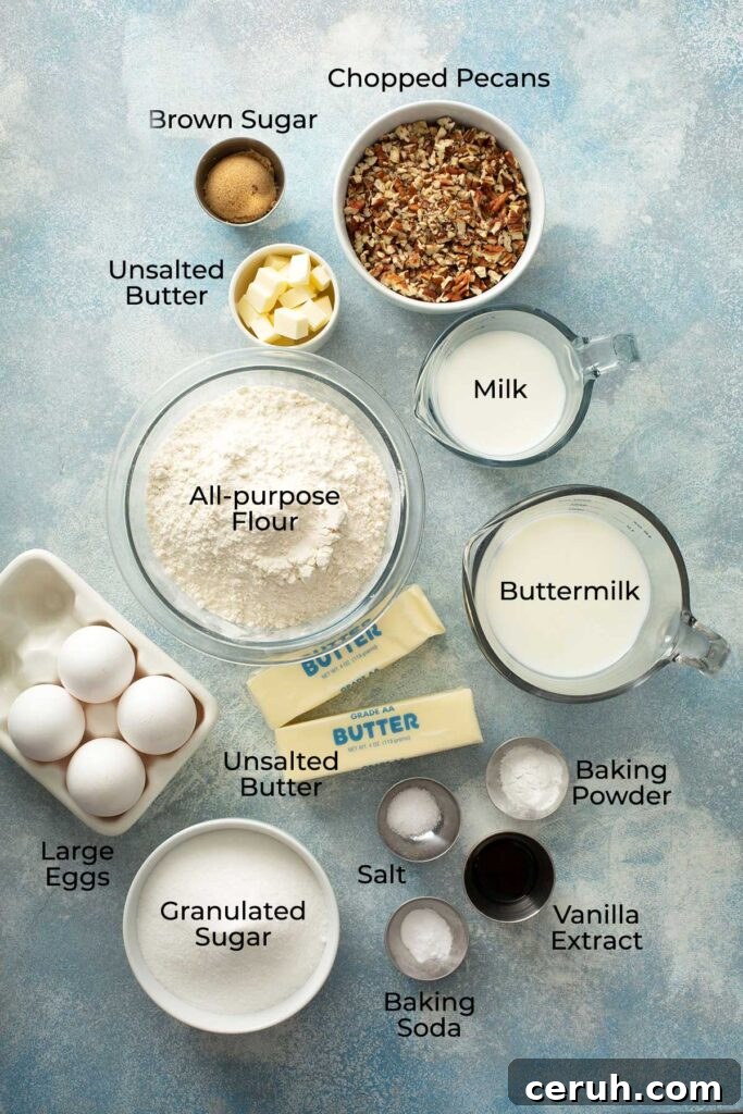 Ingredients to make butter pecan cakes