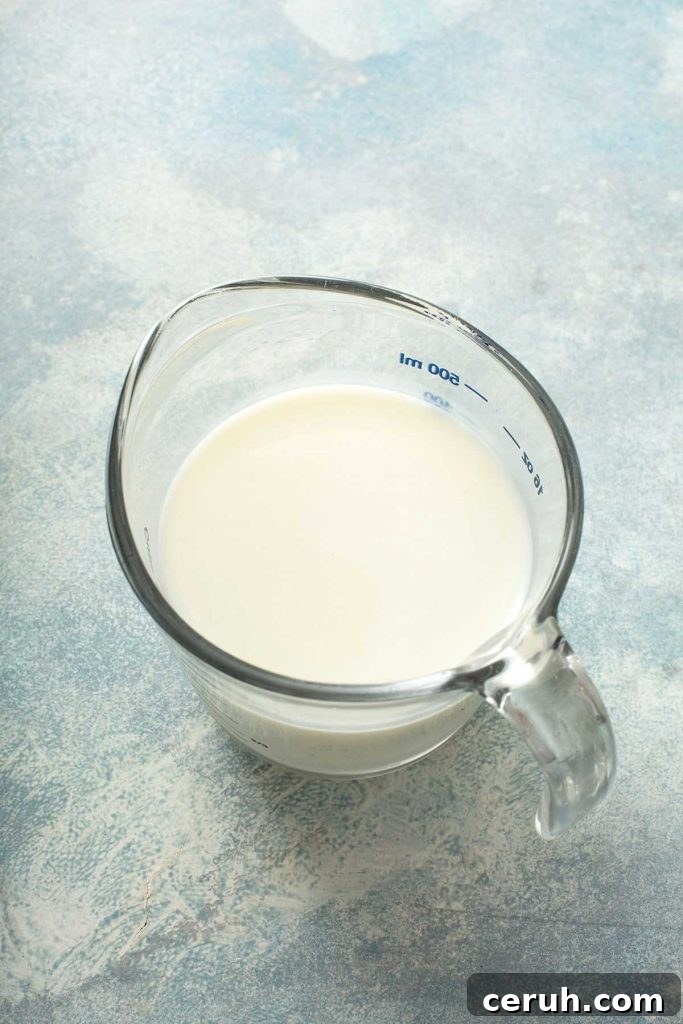 buttermilk and milk together in a measuring cup