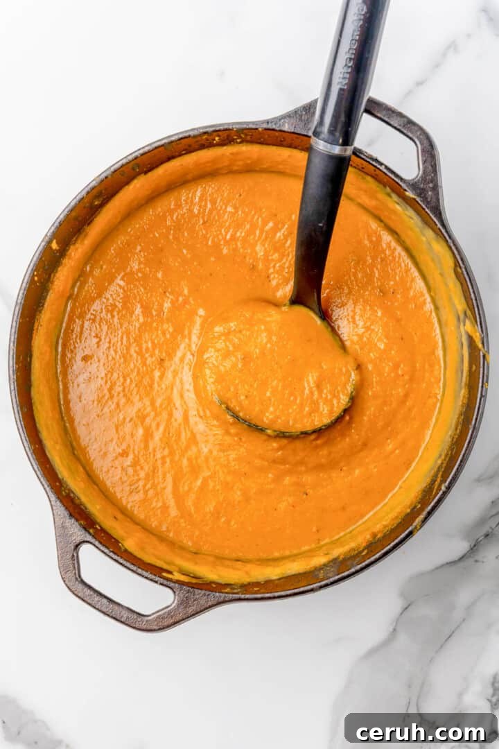 scooping the soup out of the pot.