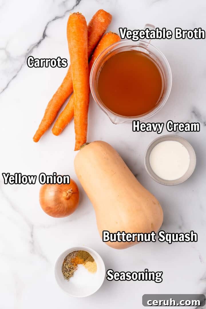 ingredients for butternut squash soup.