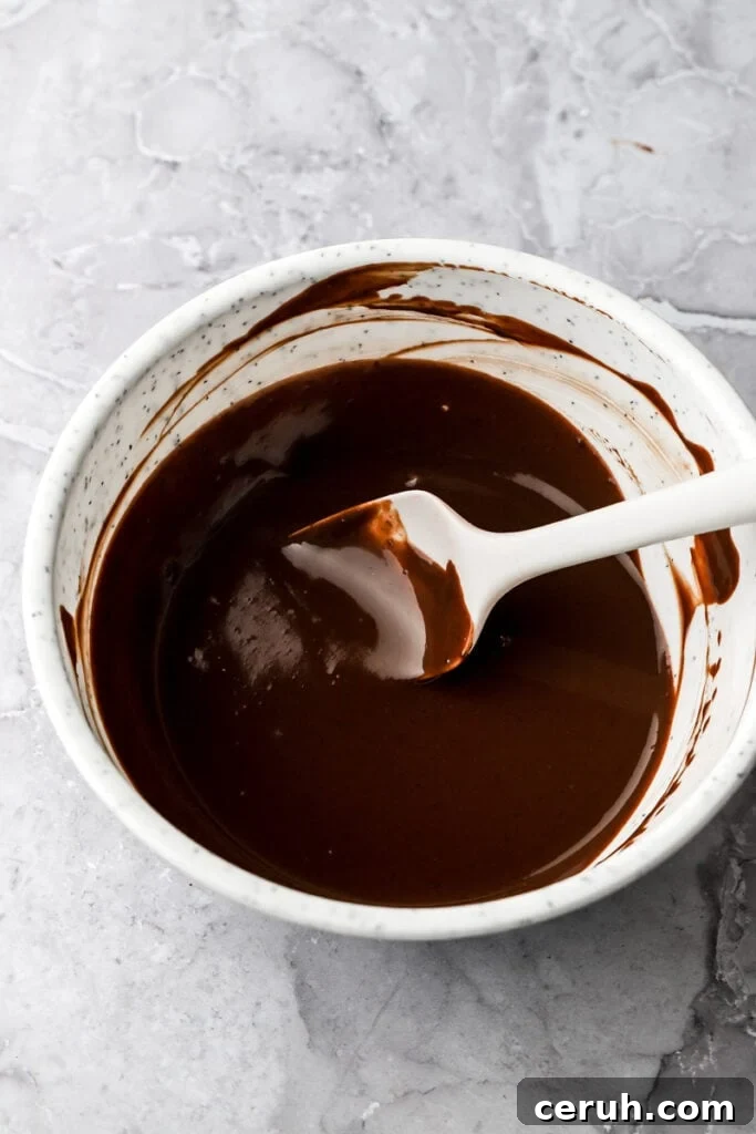 melted chocolate ganache for the chocolate drip