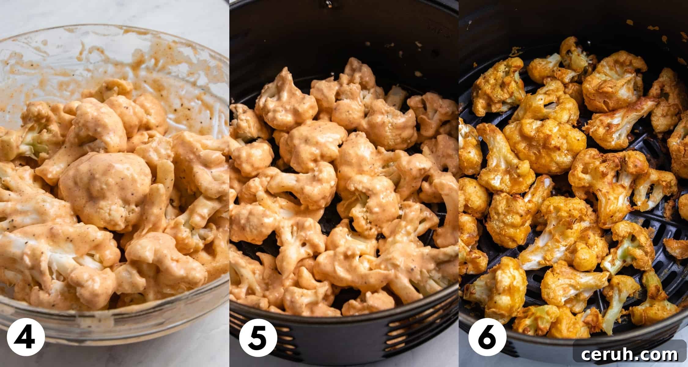 Cauliflower in air fryer with batter.