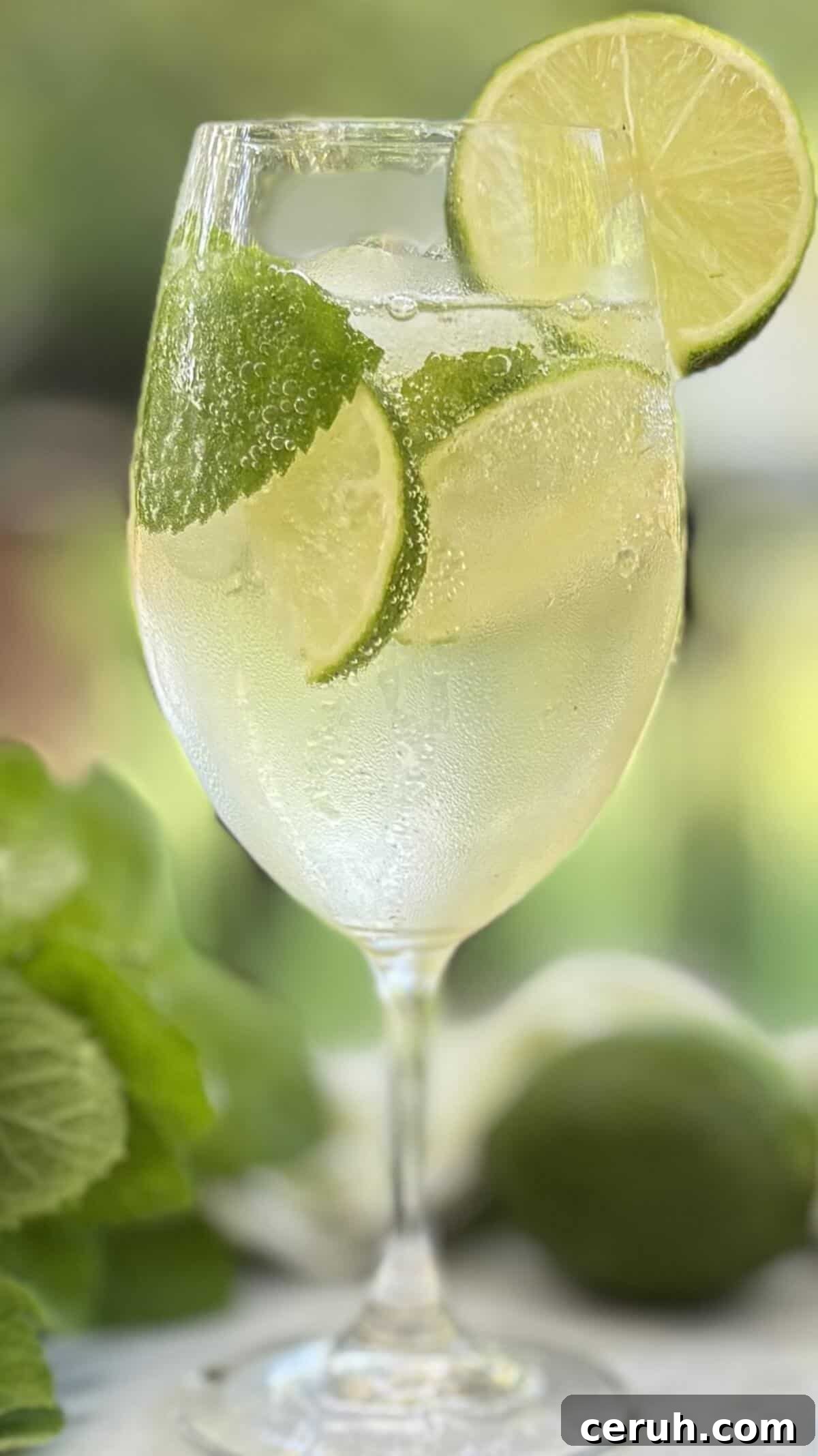 Enjoy a Hugo Spritz in a wine glass.