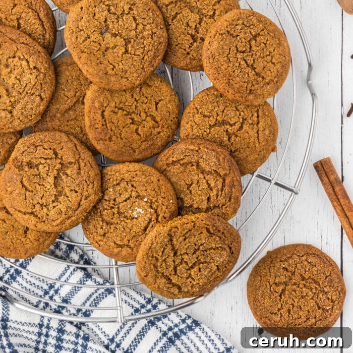 View of a pile of the finished molasses cookies.