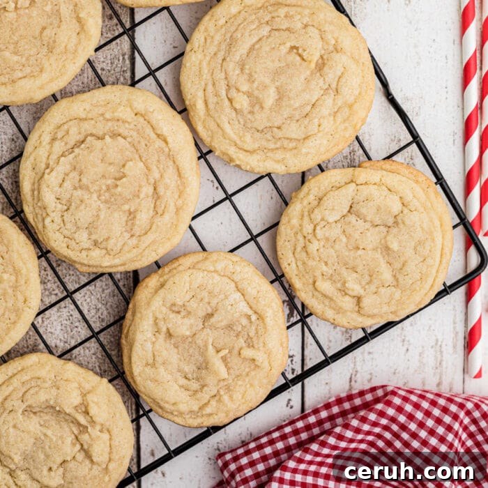 Overhead view of cookies on a cooling rack.