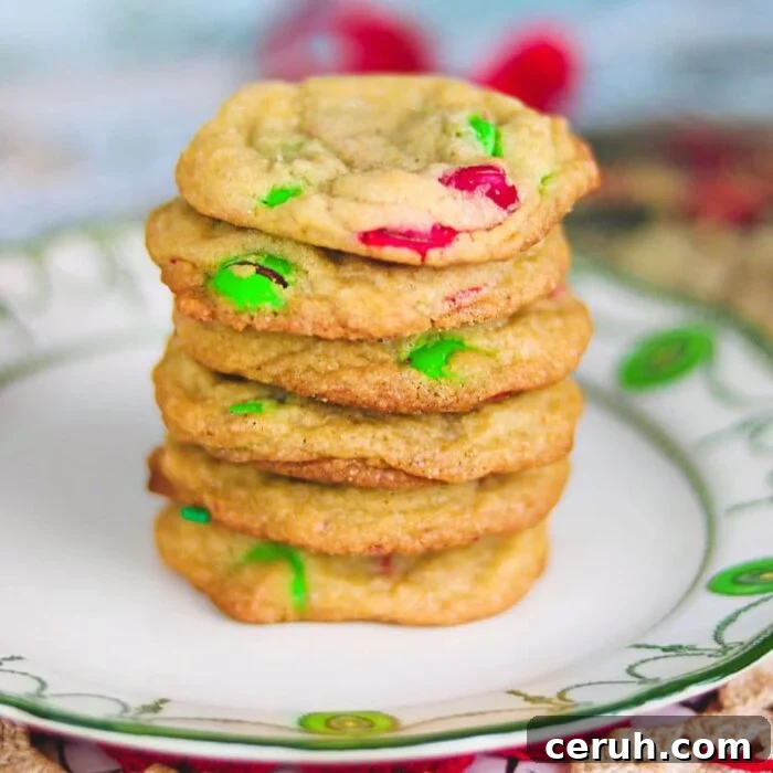 stack of m & m cookies on a plate