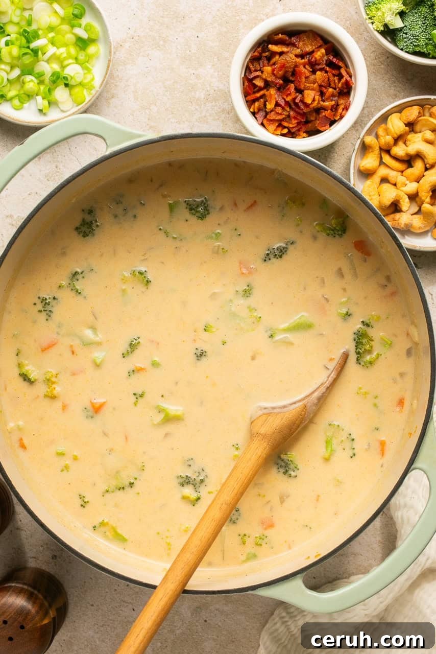 Creamy Dairy-Free Loaded Baked Potato Soup Recipe 6 overhead shot of a pot filled with potato soup
