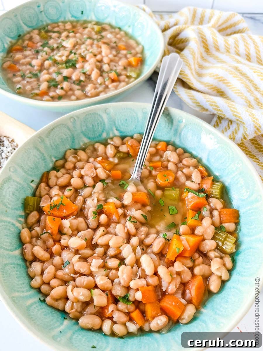 Two green bowls of no soak instant pot bean soup.
