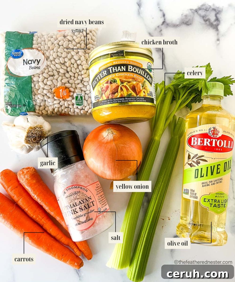 Labeled ingredient image for Instant Pot Navy Bean Soup recipe.