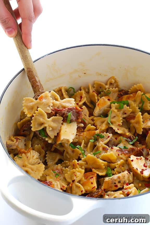 Creamy Chicken Pasta with Sun-Dried Tomatoes and Garlic 7 Creamy Pasta with Chicken & Sun-Dried Tomatoes -- ready to go in 30, and made with a lightened-up sauce | gimmesomeoven.com