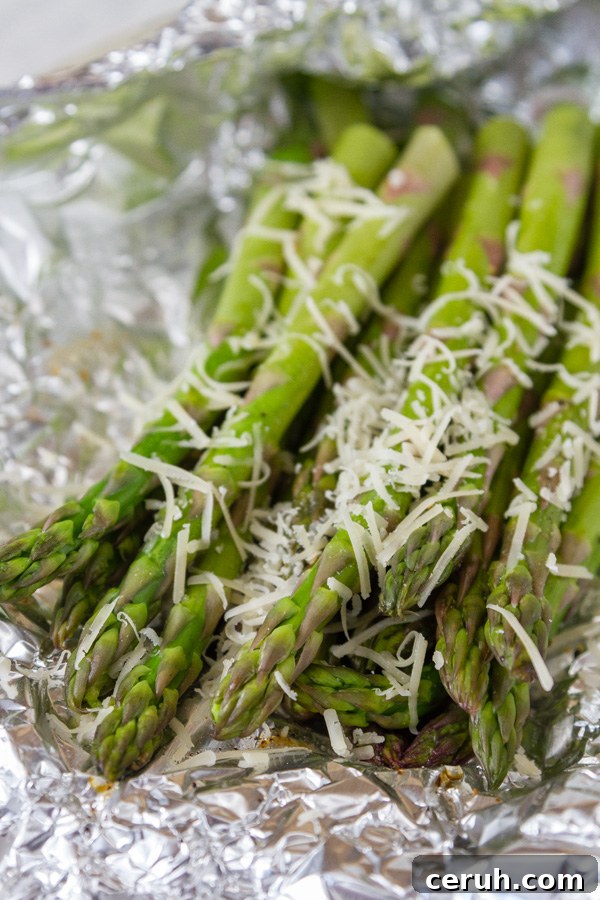 asparagus grilled in foil topped with Parmesan