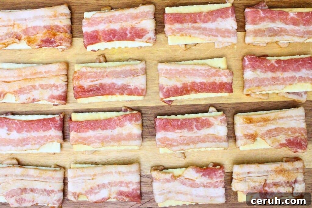 wrap each cracker in a slice of bacon
