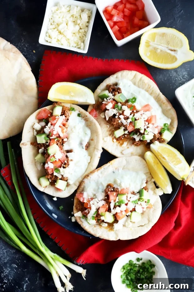Overhead photo of Greek pitas for dinner