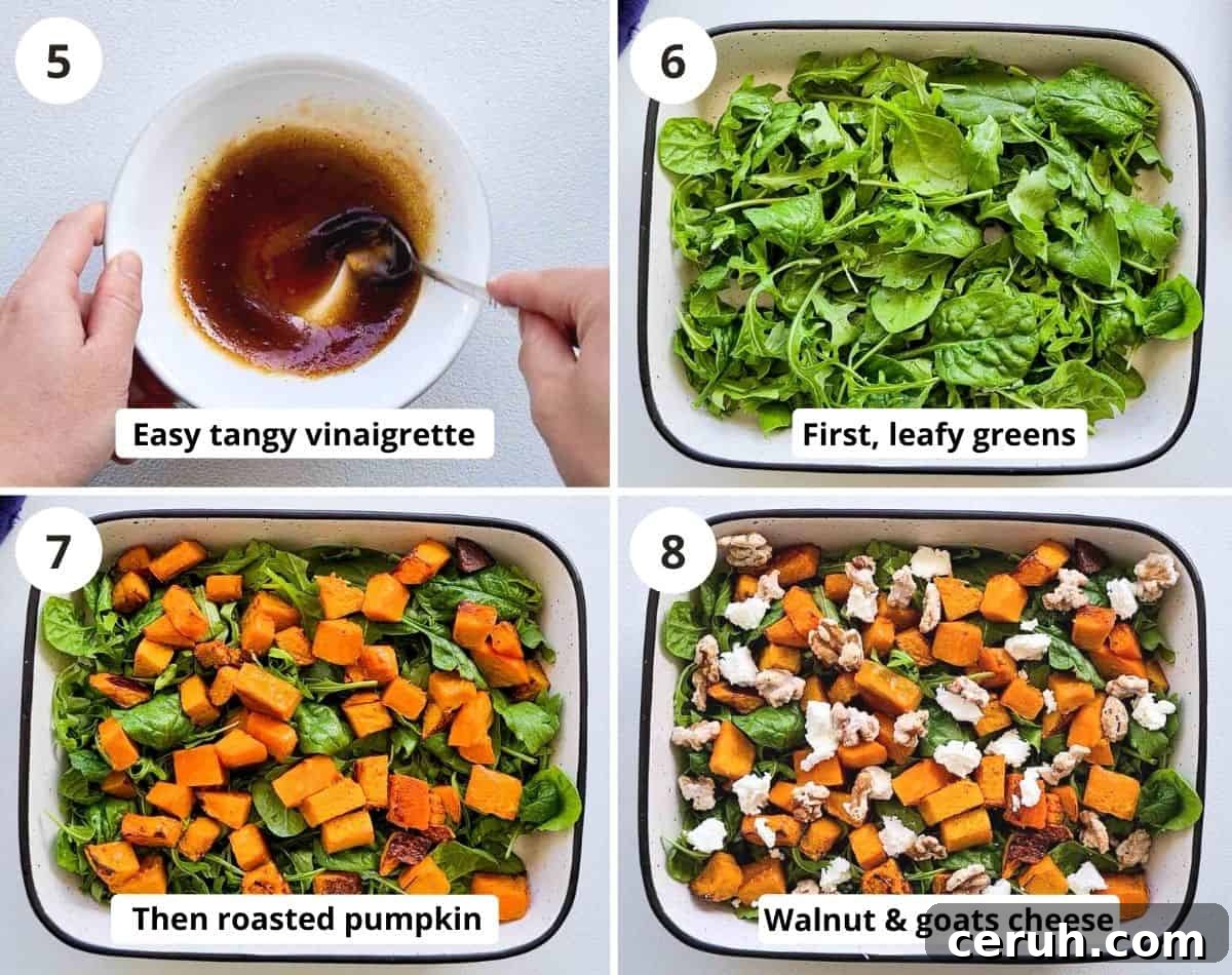 Step by step of making the dressing and putting the salad together nicely