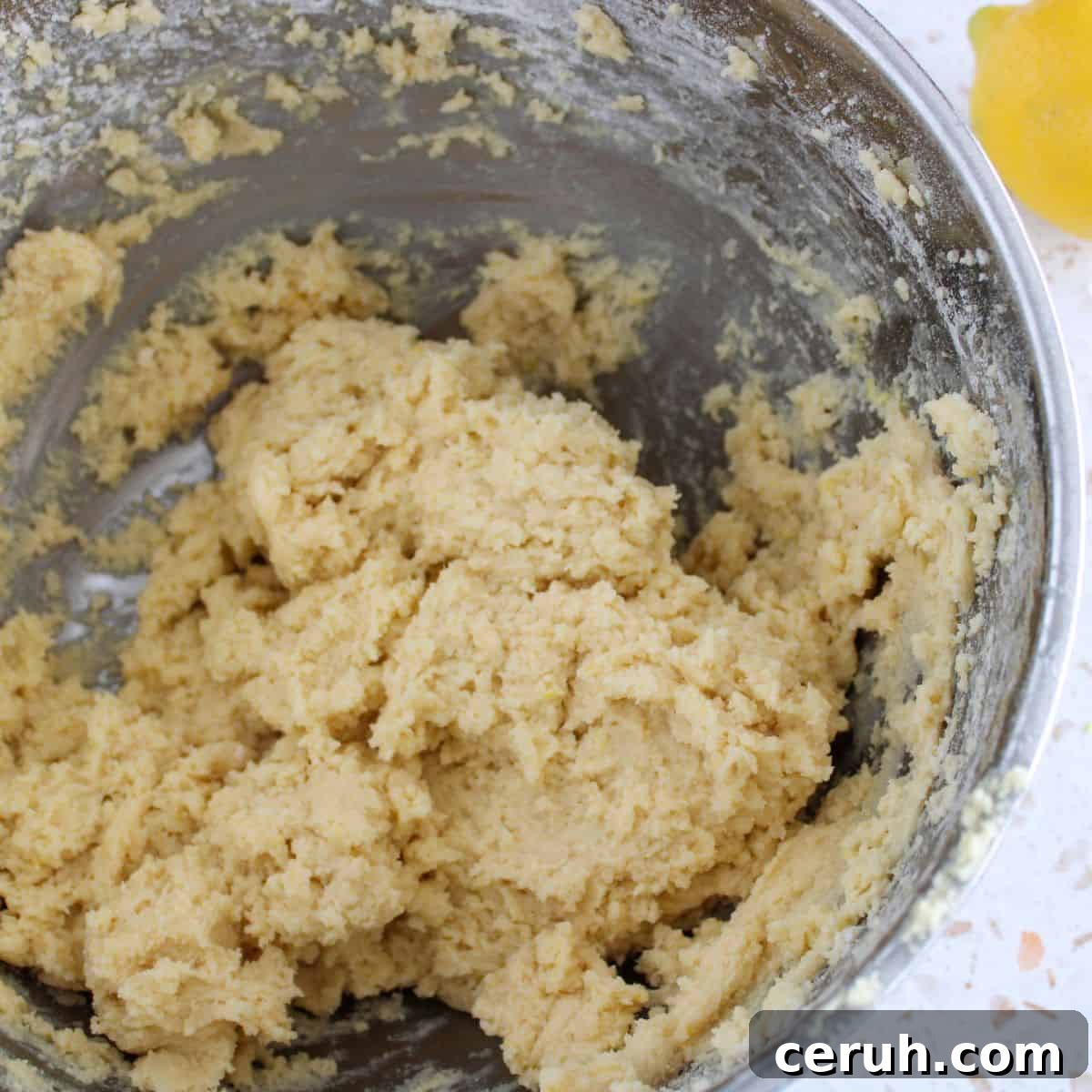Lemon Cookie dough in a bowl.