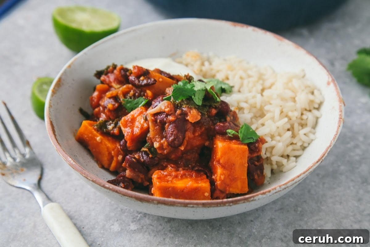 Spicy Bean Stew with sweet potato and kale (Vegan)