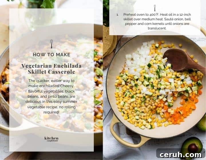 Step by step instructions for how to make Vegetarian Enchilada Skillet Casserole.