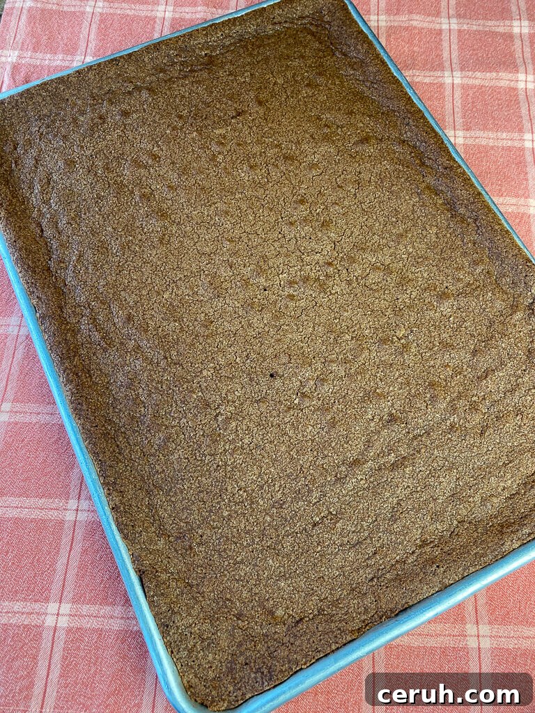 Sheet pan of brownies on a red napkin