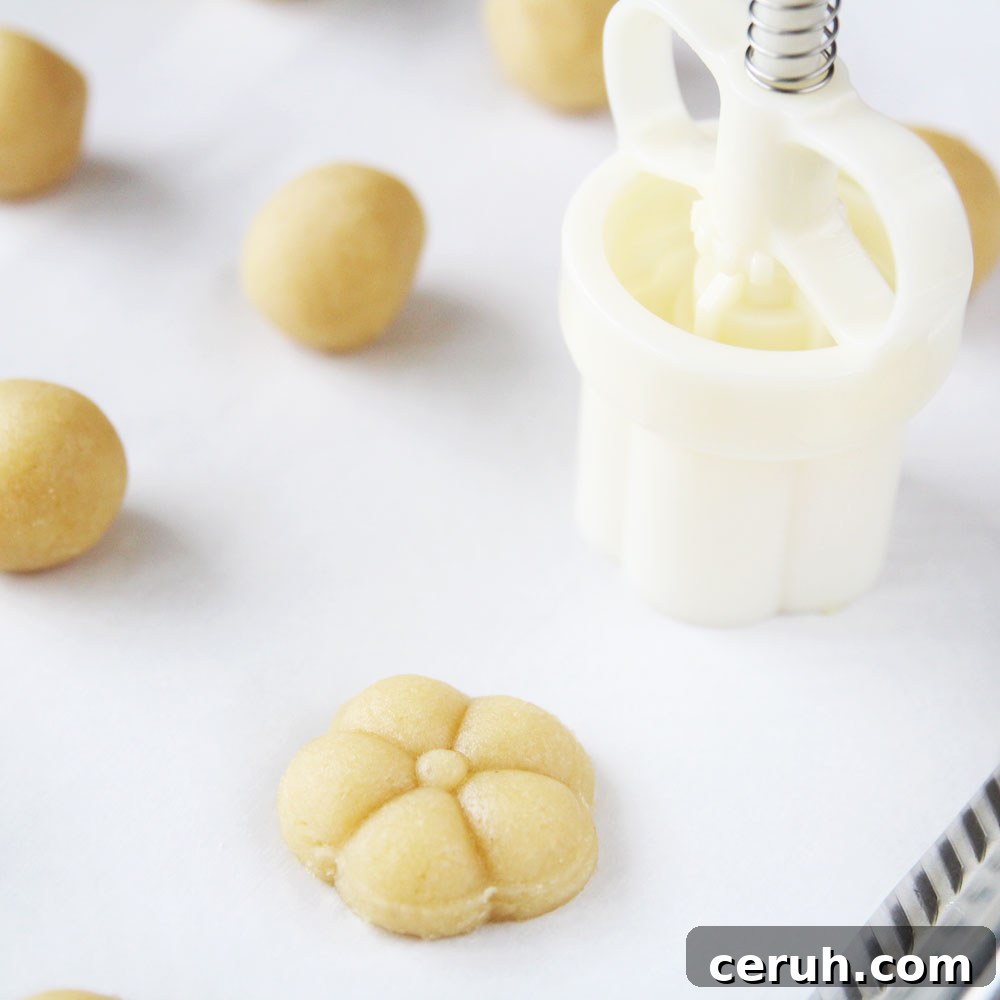 how to press shape vegan tofu cookies using mooncake press mold