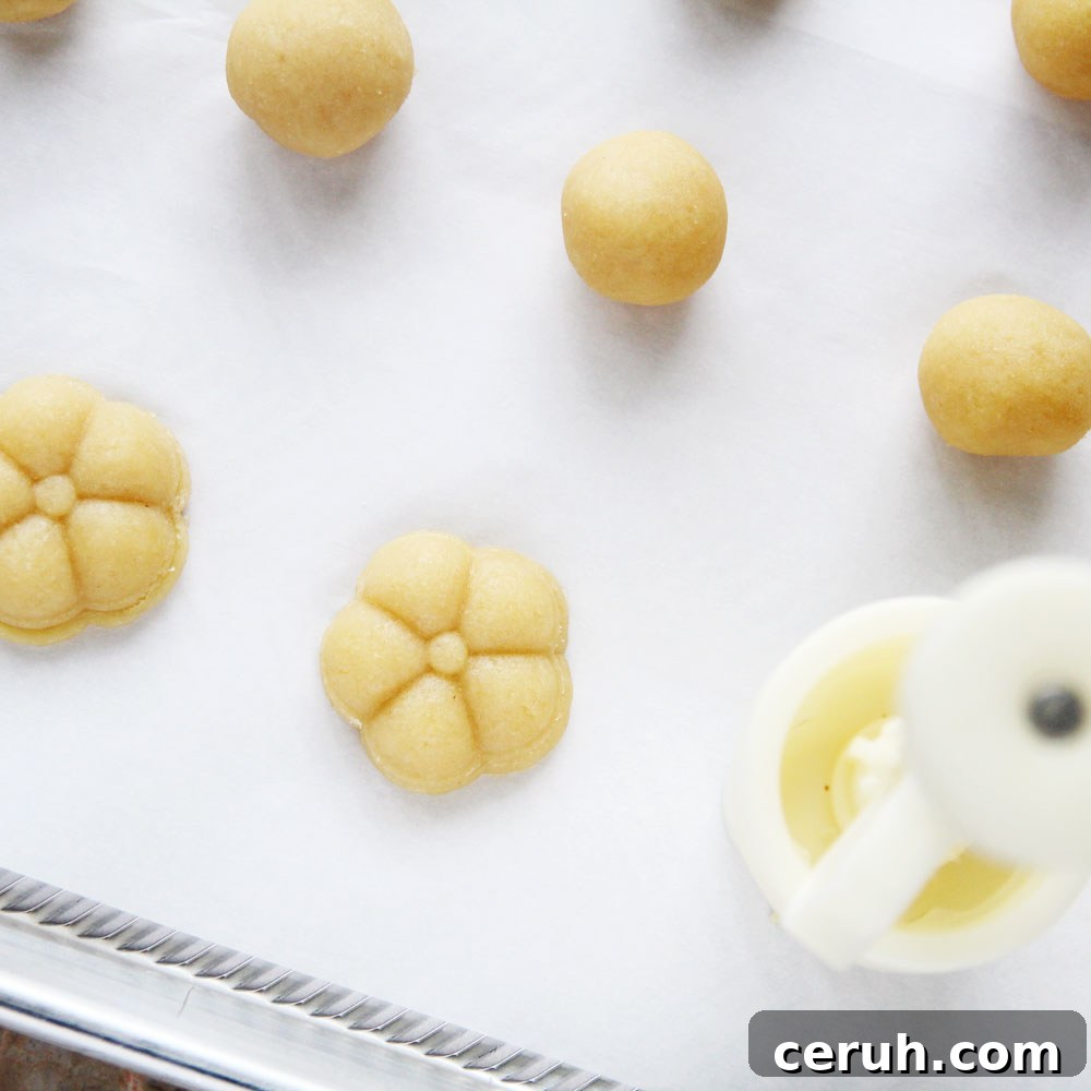 how to press shape vegan tofu cookies into mooncake shapes