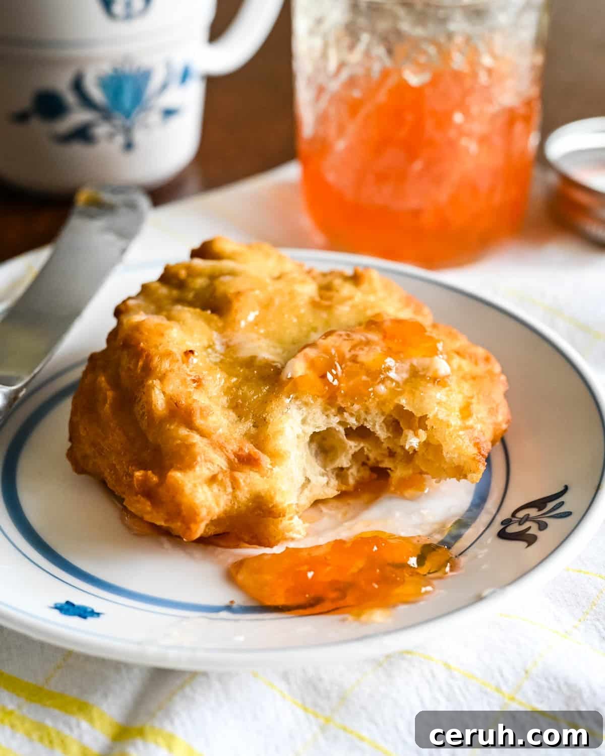 Grandma's fry bread with butter and peach jam.