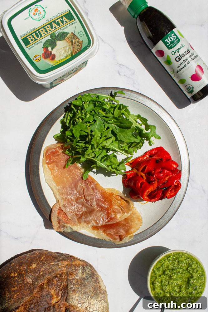 Prosciutto and Burrata Sandwich ingredients